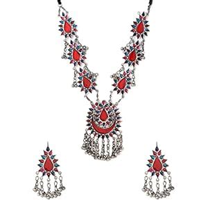 Yellow Chimes Oxidised Necklace Set for Women Silver Oxidised ...