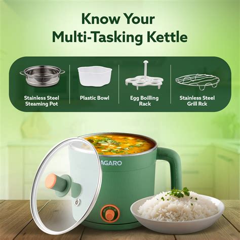 Regency Multi Cook Kettle With Steamer, 1.2L (Sea Green) | AGARO – Agaro