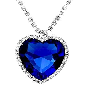 Buy Peora Silver Plated Titanic Ocean Blue Heart Crystal Pendant ...