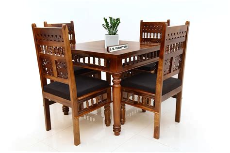 BN Furniture Solid Sheesham Wood Traditional 4 Seater Dining Table Set ...