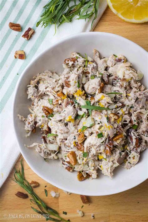 Lemon Tarragon Shredded Chicken Salad with Pecans - Pinch me, I'm eating