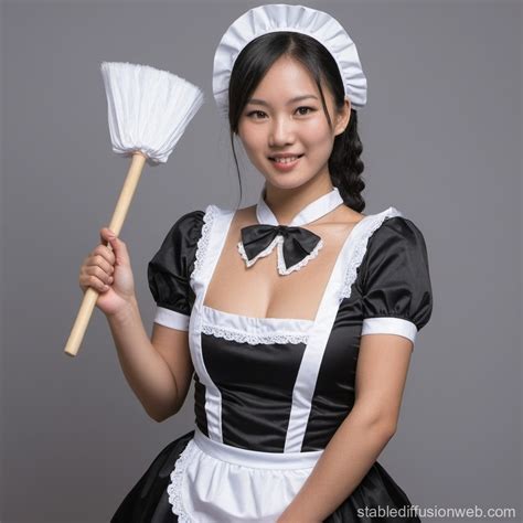 Asian Woman in French Maid Outfit | Stable Diffusion Online