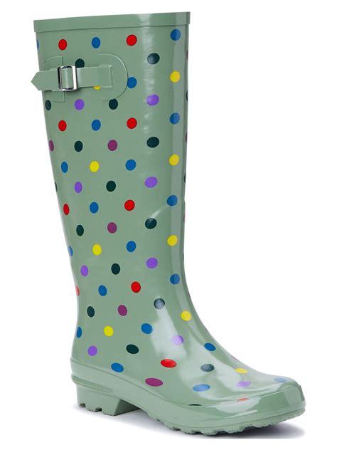Time and Tru Women's Polka Dot Rubber Rain Boots, Buckle Strap, EVA ...