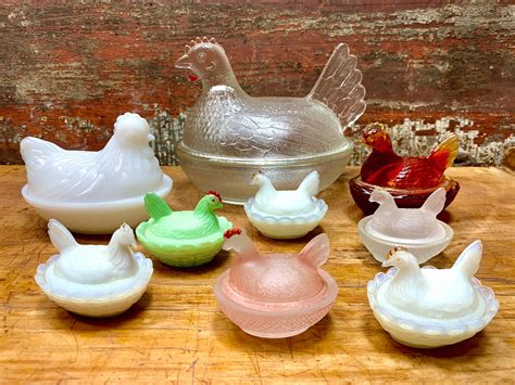 Glass Hen Instant Collection Set of 9 Vintage Chicken on a - Etsy ...