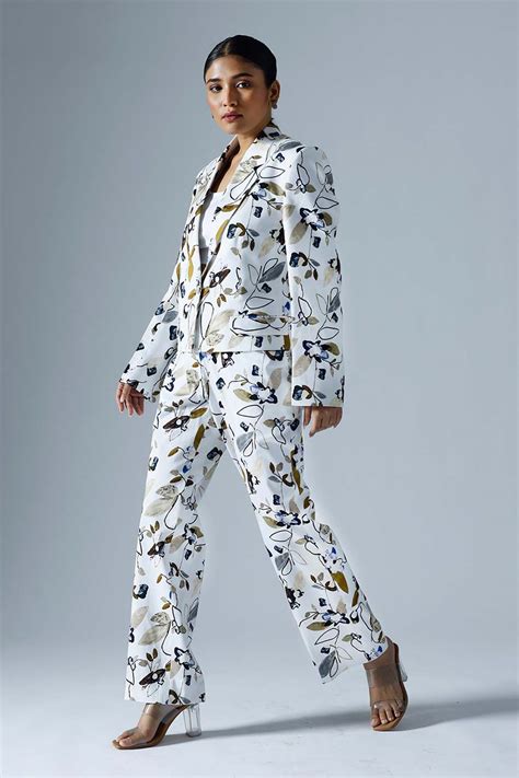Shop White Printed Vivid Pant Suit by KLAD at House of Designers ...
