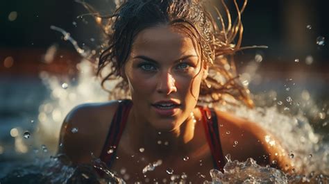 Female athlete swimming in water with splashesgenerative ai | Premium ...