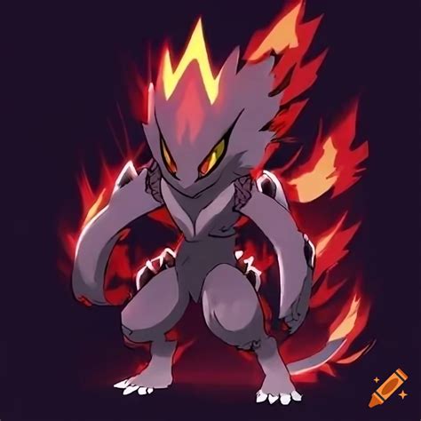 Demonic armored Pokemon in battle pose with moonshine background on Craiyon