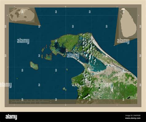 Jaffna, district of Sri Lanka. High resolution satellite map. Locations ...