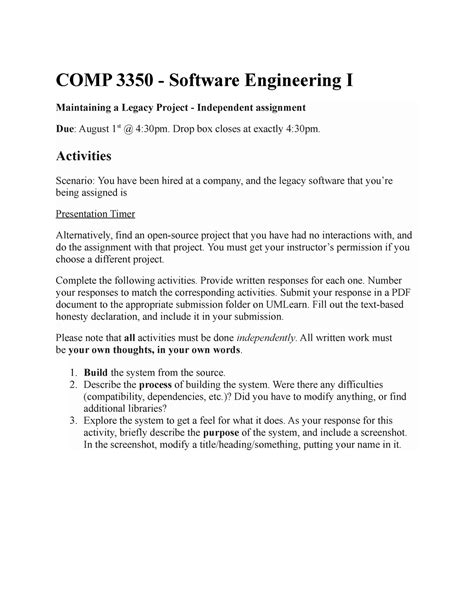 Individual Assignment - COMP 3350 - Software Engineering I Maintaining ...