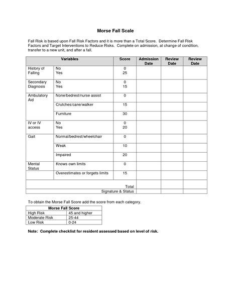 Printable Nursing Printable Morse Fall Scale
