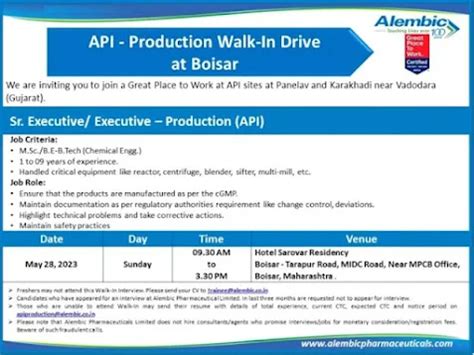 Alembic Pharma Ltd Walk in the 28th May 2023 for Production Department ...