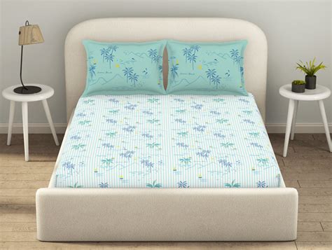Essentials 100% Cotton Fitted King Bedsheet, 144 TC, Floral, Teal