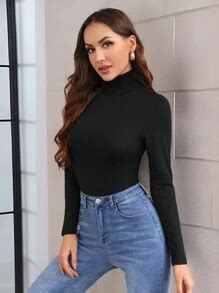 INAWLY High Neck Slim Fit Basic Tee | SHEIN USA