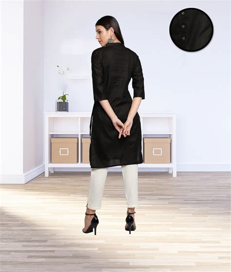 Fabclub Cotton Flex Solid Plain Front Slit Straight Women Kurta (Black ...