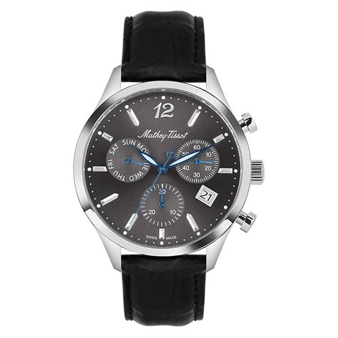Mathey-Tissot Leather Swiss Made Black Dial Chronograph Analog Watch ...