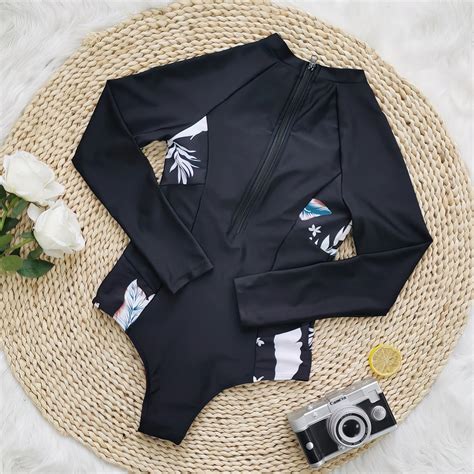 Womens Long Sleeve Bathing Suit One Piece Back Zipper – BelaWave