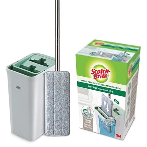 Scotch-Brite Plastic Hands-Free Microfiber Flat Mop with Compact Bucket ...