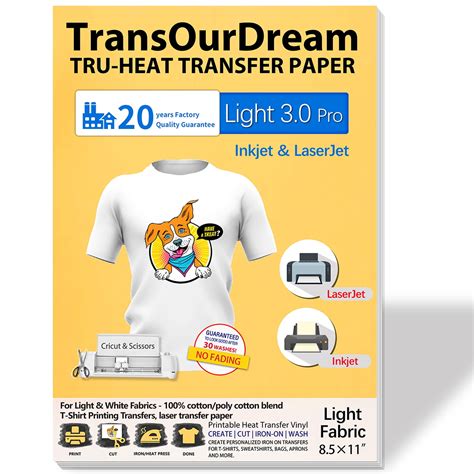 "TransOurDream 8.5x11"" Heat Transfer Paper, 15 Sheets for Light ...