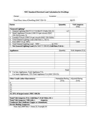 NEC Standard Electrical Load Calculation for Dwellings 2008-2025 - Fill ...