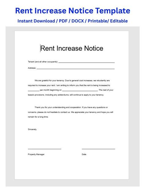 Rent Increase Notice, Rent Increase Form, Rent Increase Letter, Rent ...