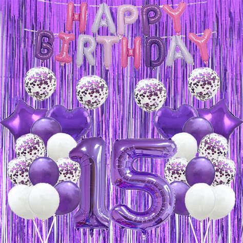 Buy 15th Birthday Balloon 15th Birthday Decorations Purple 15 Balloons ...