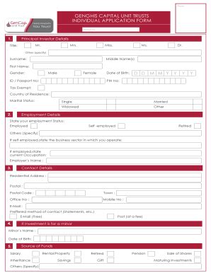Fillable Online GENGHIS CAPITAL UNIT TRUSTS INDIVIDUAL APPLICATION FORM ...