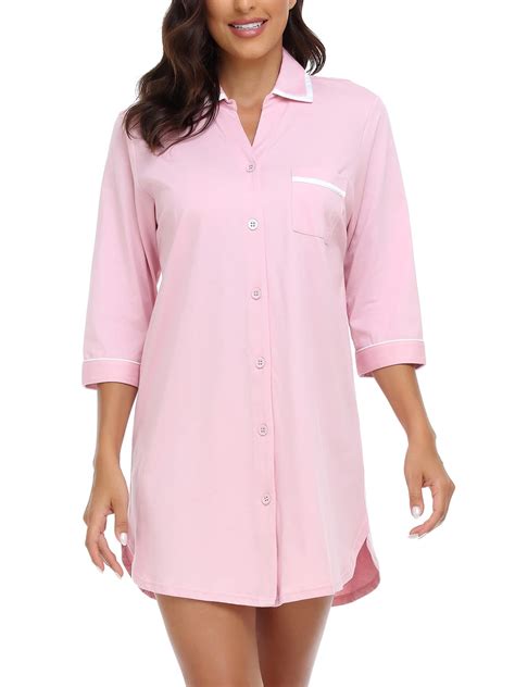 ANLIQI Womens Cotton Nightgown Sexy Button Down Night Shirts Soft ...