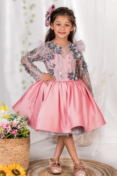 Buy Pink Net, Satin, Cotton Sequins, Embroidery Enchanted Rose Garden ...