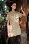 Buy Beige Organic Cotton Plain Round High Neck Rory Rib Dress For Women ...