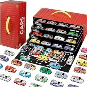 EXOMOON 48 pcs Alloy Cars with Container mini Pull Back car Set with ...