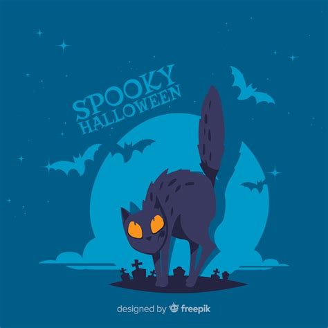 Halloween cat background in flat design | Free Vector