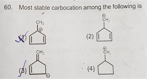 0. Most stable carbocation among the following is - Brainly.in