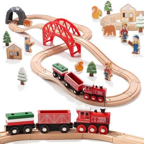 Open Ended Wooden Wild Forest Train Set-36pc (Non Motorised train) — Toycra