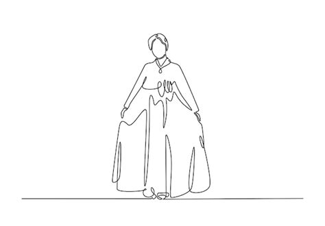 Woman wearing korean hanbok dress in continuous one line drawing ...