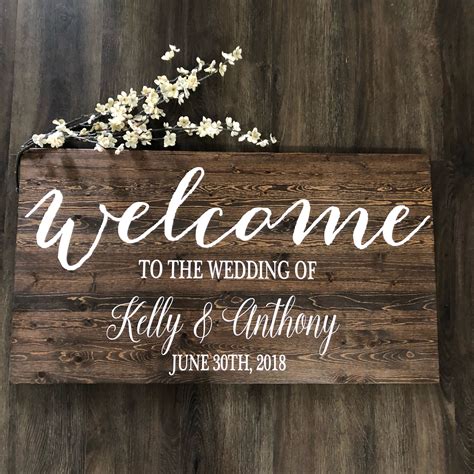 Rustic Wedding Welcome Sign, Stained Wood, Custom Names