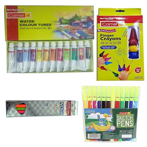 CAMLIN Water Colour Tubes (12 Shades)+ CAMLIN Finger Crayons (10 Shades ...