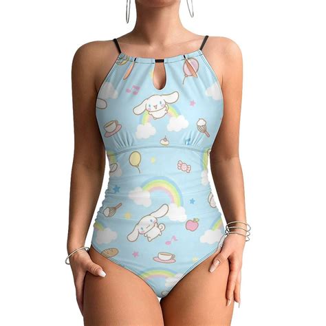 Cinnamoroll Women's Sports One-Piece Swimsuit Simple Cross Back Slim ...