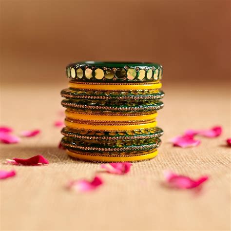 Traditional Designer Yellow & Green Lac Bangles Set – SweeDesi