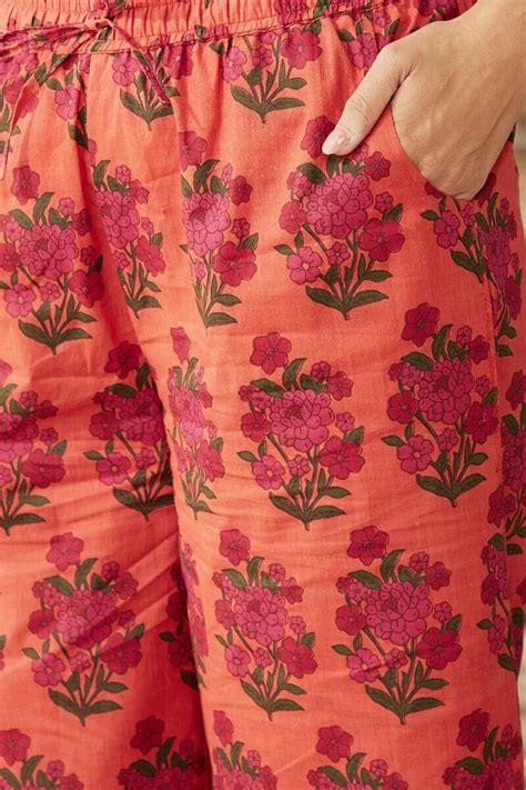 Buy Orange Hand Printed Cotton Farsi for Women | FGF24-73 | Farida ...
