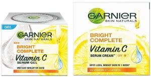 GARNIER BRIGHT COMPLETE VITAMIN C GEL CREAM 23g + UV SERUM CREAM 45g ...