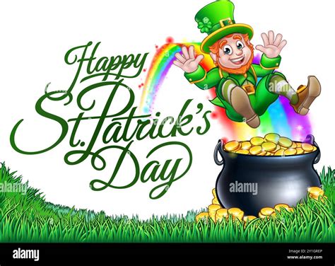 St Patricks Day Leprechaun and Rainbow Pot of Gold Stock Vector Image & Art - Alamy