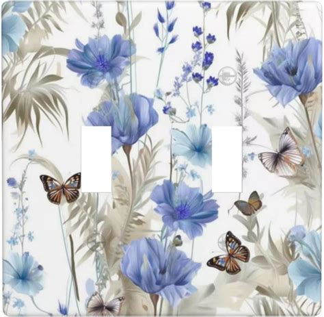 Blue Flowers And Butterflies Fun Wall Plates Light Switch Cover ...