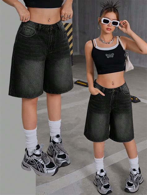 SHEIN Pantalones cortos vaqueros casuales anchos de pierna ancha de ...