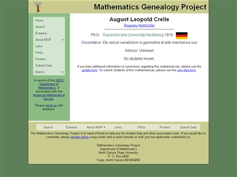 The Mathematics Genealogy Project - August Crelle