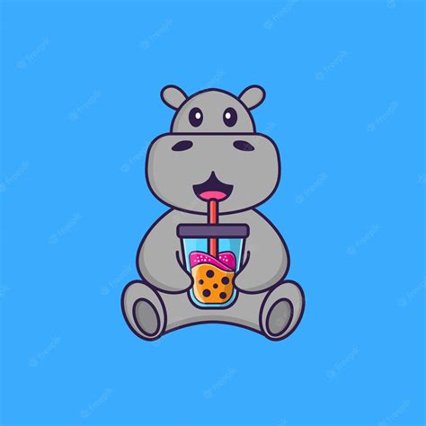 Premium Vector | Cute hippopotamus drinking boba milk tea. animal ...