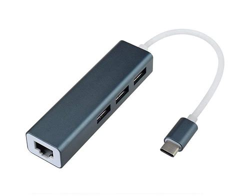 4D USB-C to 3 Ports USB 3.0 Hub with Gigabit Ethernet Adapter (Grey ...