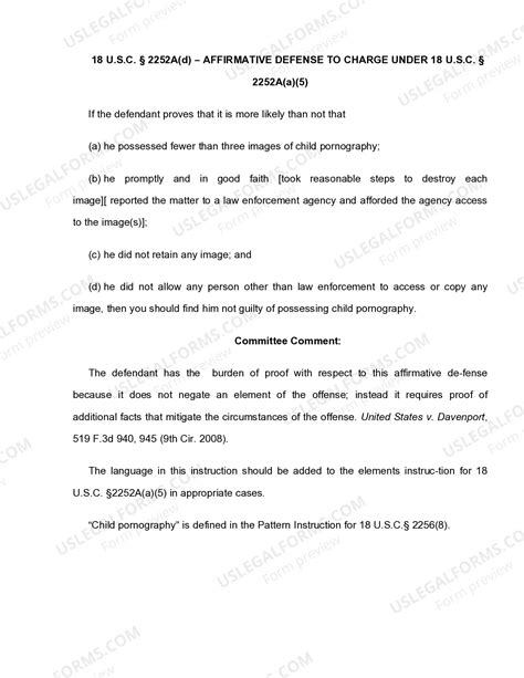 18 U.S.C. Sec. 2252A(D) - AFFIRMATIVE DEFENSE TO CHARGE UNDER 18 U.S.C ...