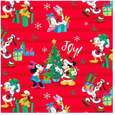 Disney Mickey Mouse and Friends on Red Christmas Wrapping Paper Roll ...