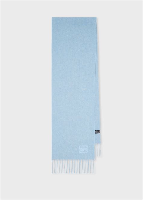 Light Blue Tonal Embroidered Logo Cashmere Scarf