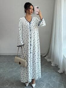 Yasmyna Women's Ditsy Floral Woven Long Sleeve Loose Arabian Dress ...
